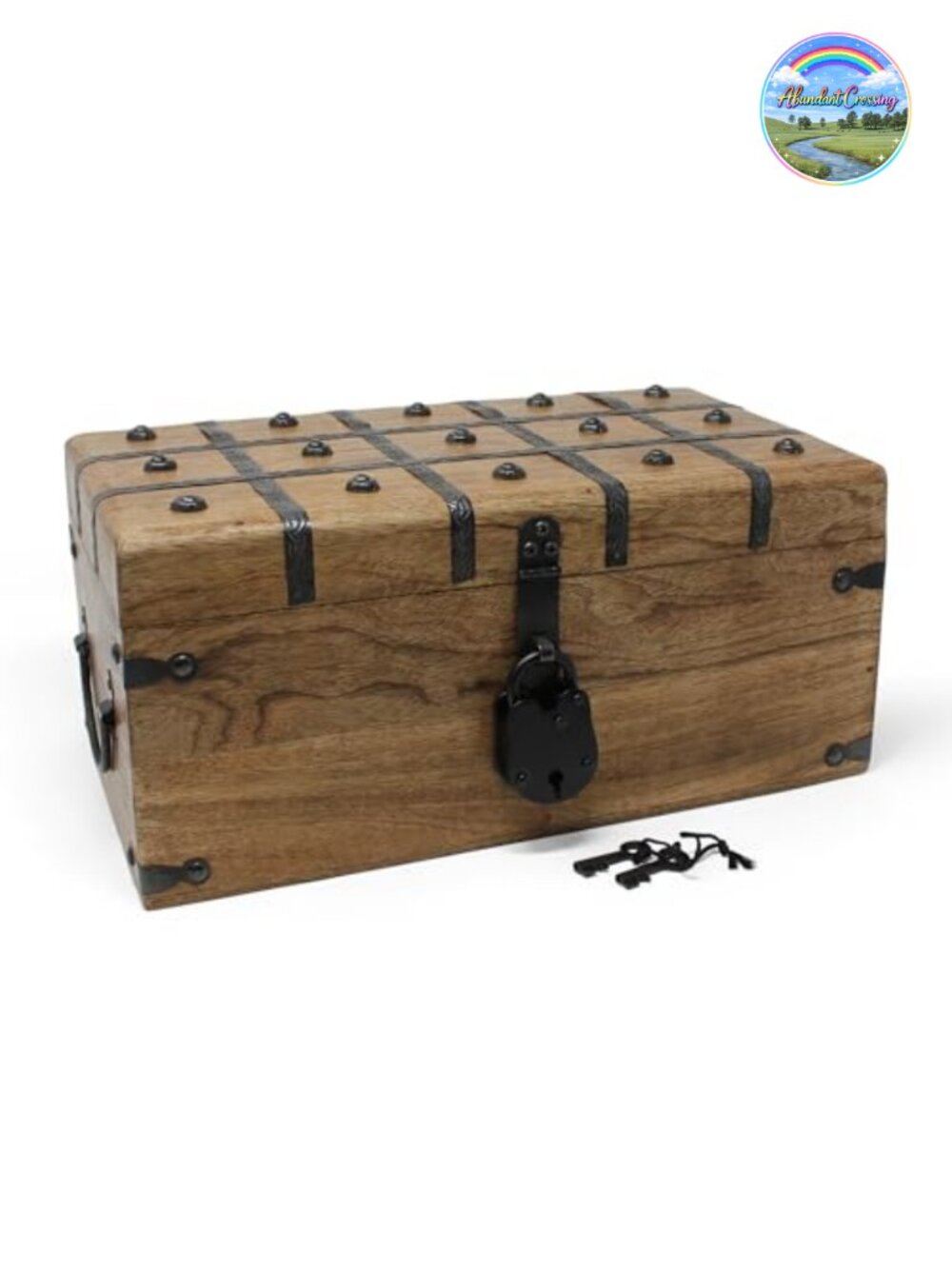 Wooden Treasure Chest with Iron Lock and Key, Decorative Storage Box, 14.5"